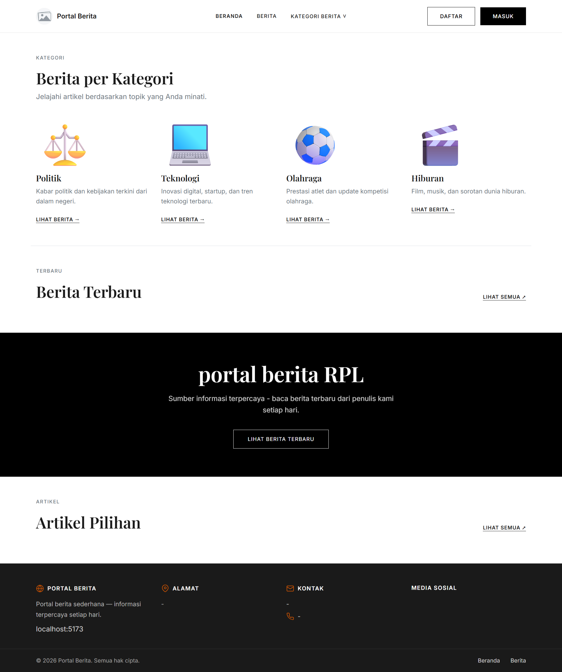 Screenshot project landing page sekolah